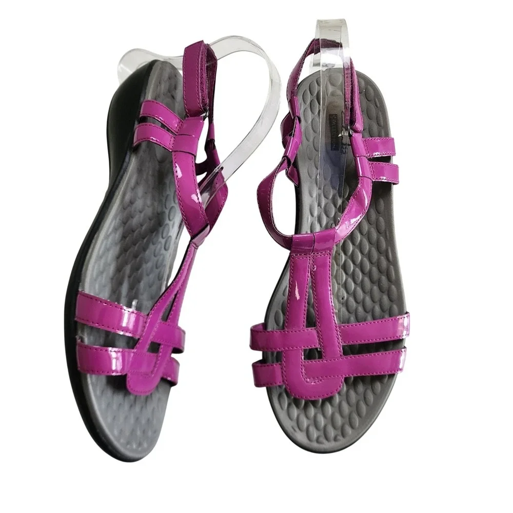 Clarks Womens Sonar Aster Sandals Size 10W Magenta Purple Leather Strappy Wedge